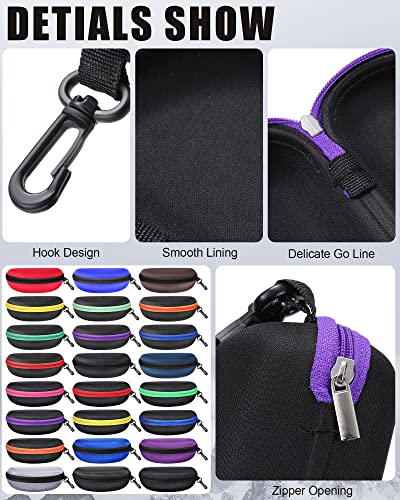 Image of Treela 24 Pcs Sunglasses Case Portable Travel Hard Shell Zipper Frame Summer Eyeglasses Case with Plastic Hook for Women Men