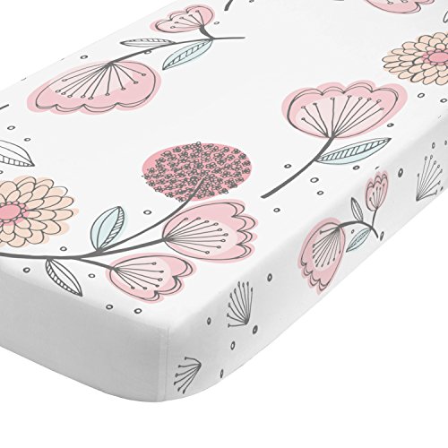 Image of NoJo Photo Op 100% Cotton Fitted Crib Sheet, Floral, Pink /Gray
