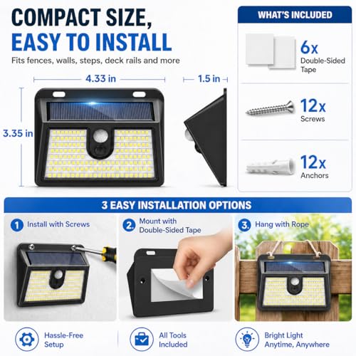 Image of [6 Packs] Solar Motion Sensor Outdoor Lights, Super Bright Solar Lights Outdoor Waterproof, 3 Lighting Modes Security Wall Light for Outside Walking Dog Fence Backyard Deck Garden Door Step Garage