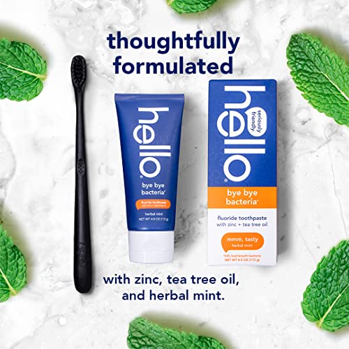 Hello Bye Bye Bacteria, Antibacterial Toothpaste With Fluoride, Bad Breath Toothpaste, Zinc, Tea Tree Oil, Bpa Free, Anticavity, Vegan, Gluten Free, Herbal Mint Flavor, 2 Pack, 4 Oz Tubes #TOP2