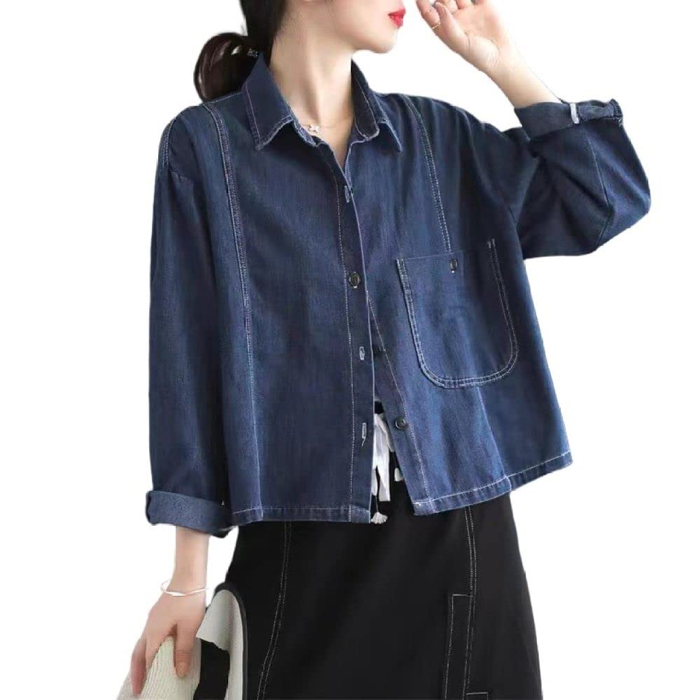 Denim Jasje Dames,Denim Jack Voor Dames Vintage Donkerblauw Western Denim Jack Met Lange Mouwen, Knoopsluiting, Losse Korte Revers, Gewassen Denim Jas, Lente, Overgang, Casual Uitloper Met Zak, Éé Denim Jasje Dames,Denim Jack Voor Dames Vintage Donkerblauw Western Denim Jack Met Lange Mouwen, Knoopsluiting, Losse Korte Revers, Gewassen Denim Jas, Lente, Overgang, Casual Uitloper Met Zak, Éé
