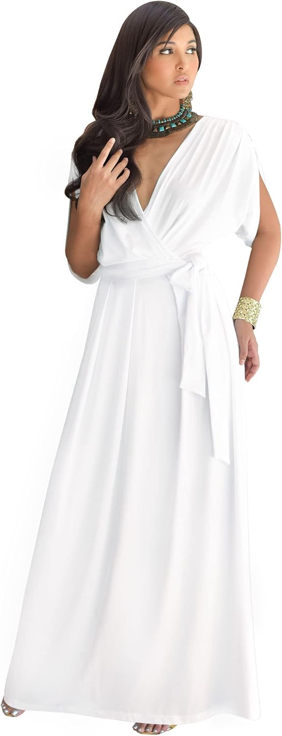 KOH KOH Womens Long Semi-Formal Short Sleeve V-Neck Floor Length Maxi Dress Gown