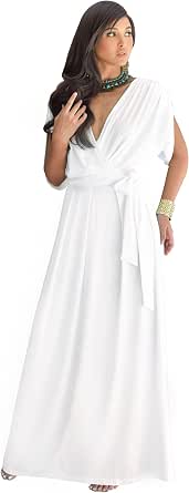 KOH KOH Women's Long Semi-Formal Short Sleeve V-Neck Floor Length Maxi Dress Gown