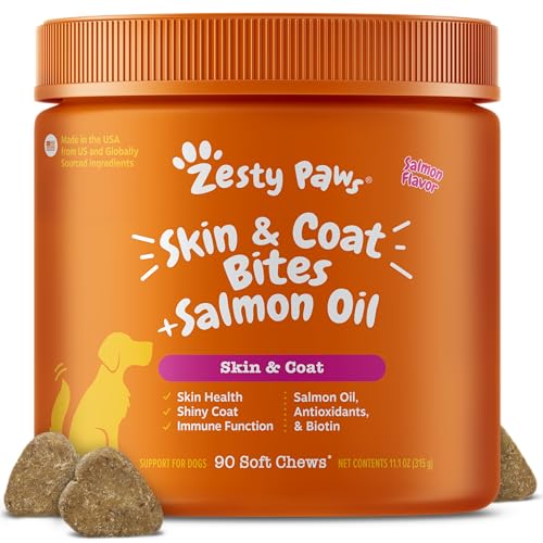 Zesty Paws Salmon Oil for Dogs Skin and Coat,...
