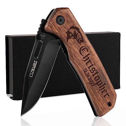 Personalized Pocket Knife - Engraved Pocket Knife With Walnut Wood Handle - 36 Icons, 13 Stylish Font, Custom Gifts For Men #TOP20