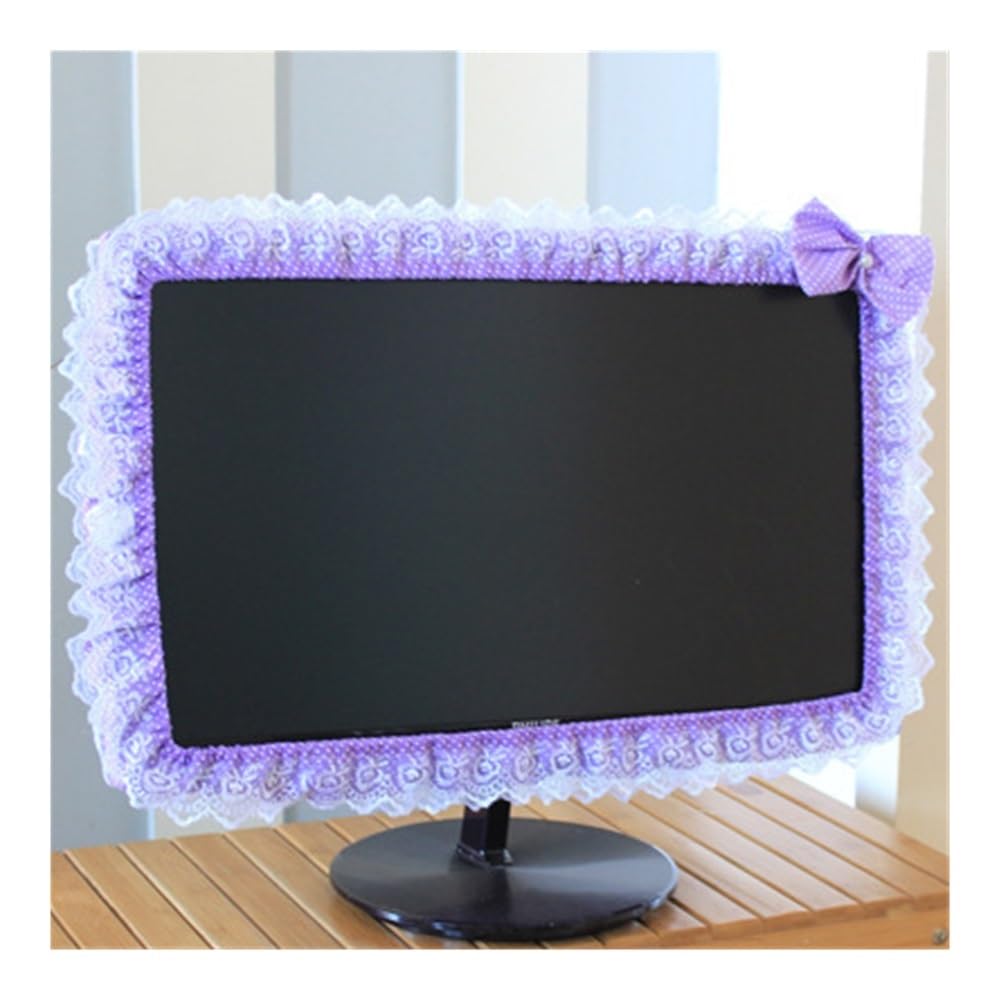Funda de encaje antipolvo para monitor elástica con portabolígrafos violeta