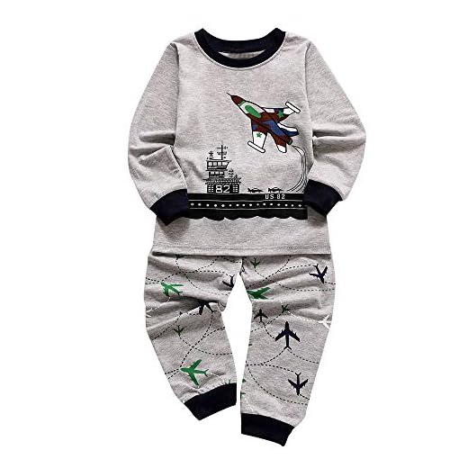 Baby Boys Girls Pajamas Set Toddler Kids Cartoon Printed Tops Pants Outfits Set Little Pyjamas Sleepwear Outfits Set Child Long Sleeve Nightwear Clothes Cotton PJS Sets 2 PCS Age 1-6 Years