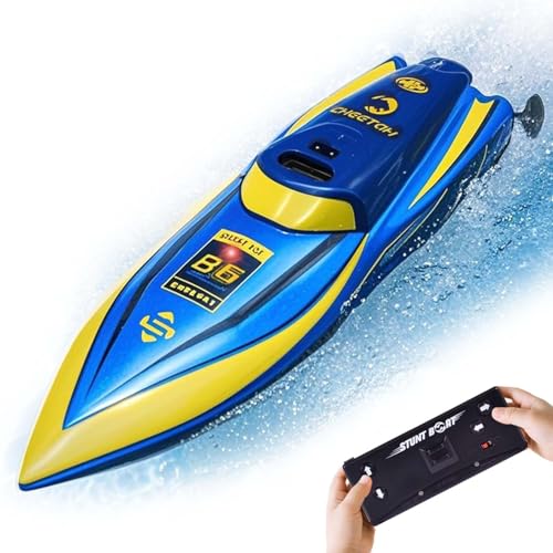QUN XING Remote Control Mini Rc Boat 2.4Ghz 360 Rotating Rechargeable Battery for Pool Toys Kids 6+ Years Old Blue