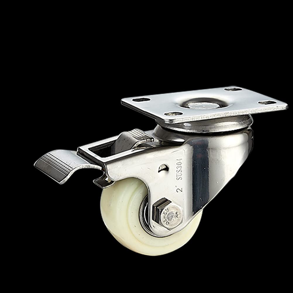obracający się wózek ręczny Kółka meblowe 2 cale (50 mm) Stal nierdzewna 304 Wspornik Heavy Duty 480 kg Cichy nylon z hamulcem Płyta obrotowa Mała do stołu Biurko Wózek Łóżeczko dziecięce Łóżeczko 4 s