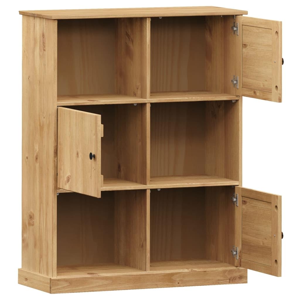 Libreria VIGO in legno di pino massiccio, 90 x 35 x 114,5 cm, con 6 scomparti e porte, spazio per libri, cartelle, documenti, salvaspazio, come divisorio per soggiorno, ufficio, cameretta