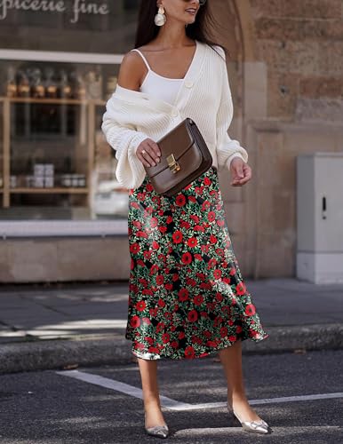 Image of Zeagoo Skirts for Women High Waist Skirt Elegant Midi Skirt Satin