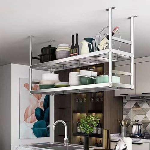 Scaffale da cucina sospeso in acciaio inox - Scaffale a 2 ripiani per la casa