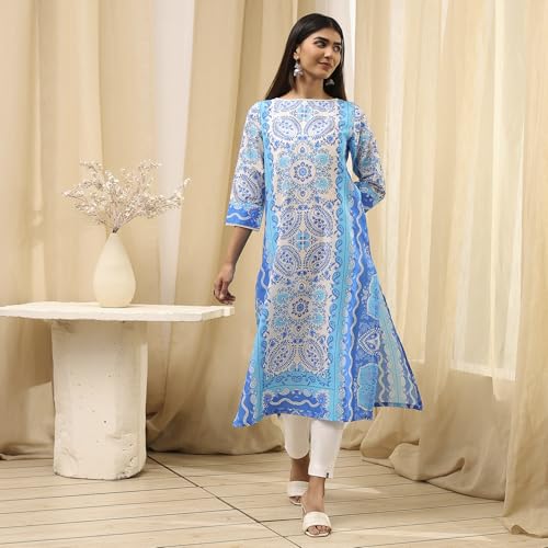 Image of BIBA Women Cotton Straight Fit Straight Printed Kurta