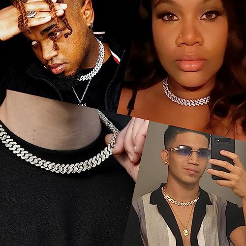 Cuban Link Chain Mens Ice Out Miami Cuban Necklace Silver/Gold Bling Diamond Hip Hop Jewelry for Women2