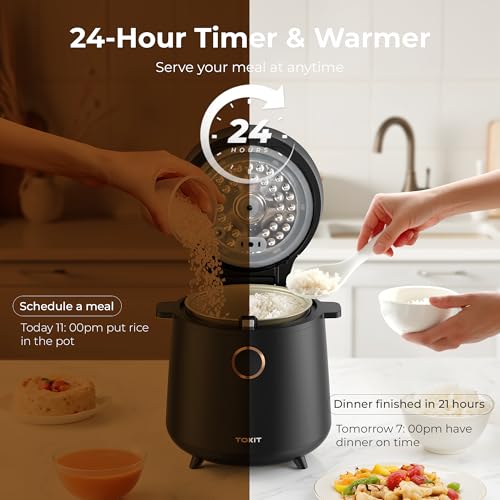 Image of TOKIT Mini Rice Cooker with 3-Cup Uncooked Capacity and 9 Presets