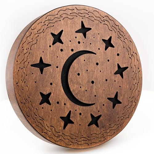 Nazar Drums Rain Disc, 8.6 Inch (22 cm) Wooden Ocean Drum, Sound Healing Instrument for Meditation, Yoga & Relaxation, Moon, Stars & Woman Design
