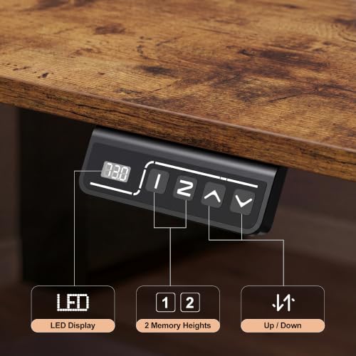Image of Furmax 63 x 55 Inch L Shaped Standing Desk with 2 Preset Heights, Electric Height Adjustable Computer Table, 2 Hooks & Feet Balance, Corner Sit Stand Desk for Home Office (Rustic Brown, 63 x 55 Inch)