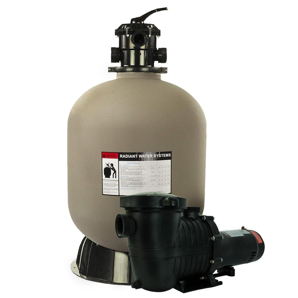 Rx Clear Radiant Complete Sand Filter System | for Inground Swimming Pool | Mighty Niagara .90 THP Pump | 24 Inch Tank | 300 Lb Sand Capacity | Up to 33,000 Gallons