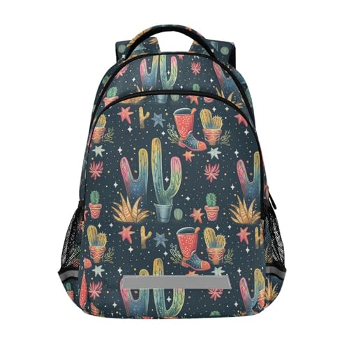 FFYHO Cactus Stars Pot Plants Large School Backpacks with Chest Strap for Boys Girls Students,Lightweight Bookbags 17 Inch, Portable Casual Daypack Bags