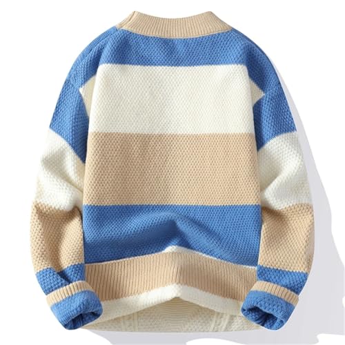 Men's Stripe Pattern Pullover Sweater O-Neck Full Sleeve Thick Warm Wool Youth Loose Casual Knitwear3