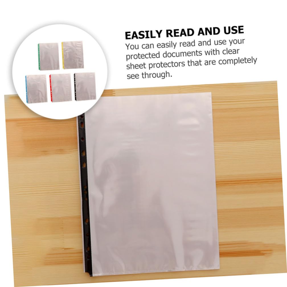Cabilock Protège-pages A4 11 Trous en Pp, Pochette Transparente Colorée, 100 Pièces, Insertion Facile pour Documents Scolaires et Professionnels