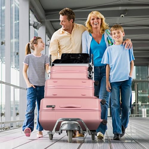 H.yeed Luggage Sets 3, ABS Hard Shell Lightweight Trolley Travel Suitcase Set with 4 Spinner Wheels TSA Lock for Man Women, 21" + 24" + 28"-Pink - Image 3