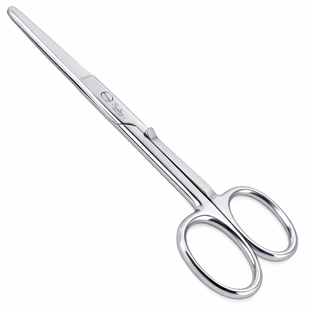 Sandbros Nursing Scissors With Pocket Clip Dressing Bandage Sharp/Blunt, Straight Rounded 13 Cm Prestige S133