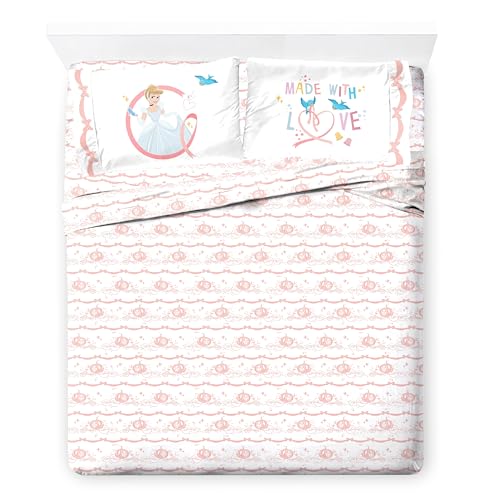 Image of Disney Princess Full Size Comforter Set 7 Piece Kids Bedding, Pink | Cinderella, Bed in a Bag, Comforter Sheets Shams Pillowcases, Official Brand, Soft Microfiber, Machine Washable, Girls Gift