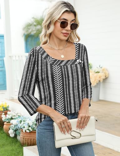 Image of LOMON Womens 3 /4 Length Sleeve T Shirts Asymmetrical Neck Tops Business Blouses for Women Fashion 2026