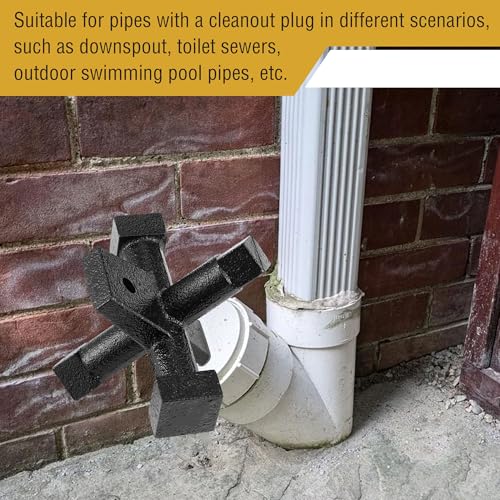 Image of Feekoon 6 Sided Cleanout Plug Wrench, Plumbing Tools and Plumbing Wrench, Threaded Drum Trap Tools for Both Slotted or Square Countersunk Cleanout Plugs Drum Traps Heavy Duty Iron(Black)