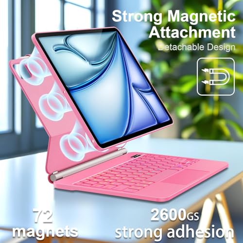 Image of Keyboard Case for iPad Air 13 inch (M4 /2026 /M3 2025 /M2, 2024),iPad Pro 12.9 inch (3 /4 /5 /6th Gen)，Easy-Set Magnetic Stand- 7-Color Backlit - Removable Cases with Multi-Touch Trackpad Keyboard