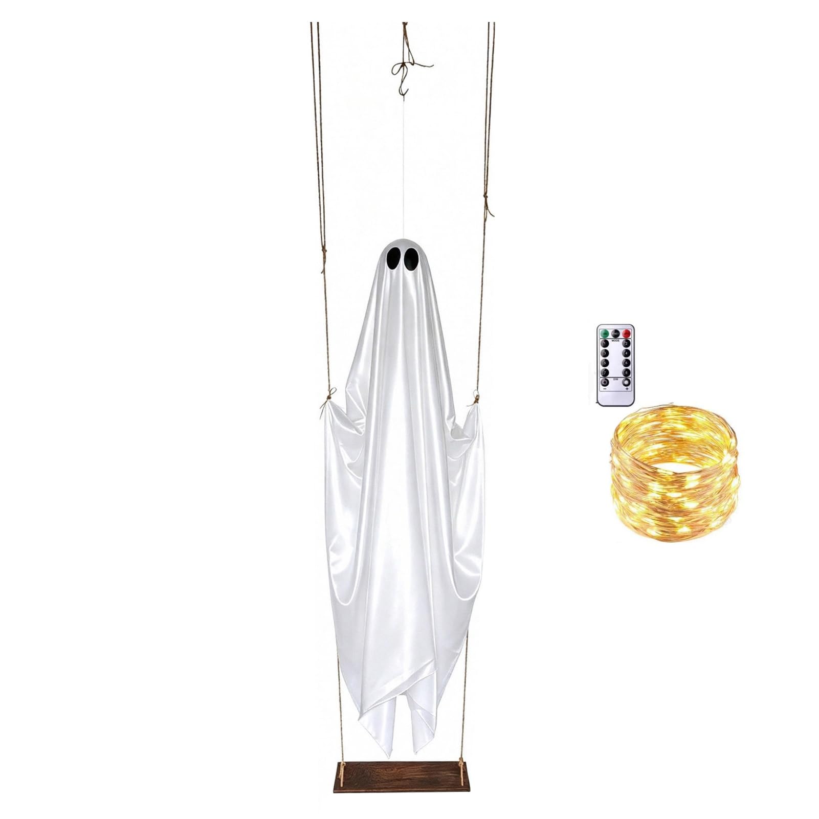 Pasisuu Hanging Swinging Ghost Halloween Decoration, LED Light Up Large Spooky Ghost with Remote Control for Outside Garden Yard Porch Tree, Decor [object Object]