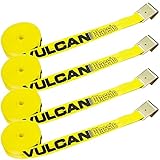 VULCAN Winch Strap with Flat Hook - 2 Inch x 27 Foot, 4 Pack - Classic Yellow - 3,300 Pound Safe...