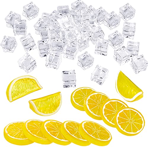 42 Pieces Acrylic Fake Lemon Slices Ice Cubes Artificial Plastic Lemon...