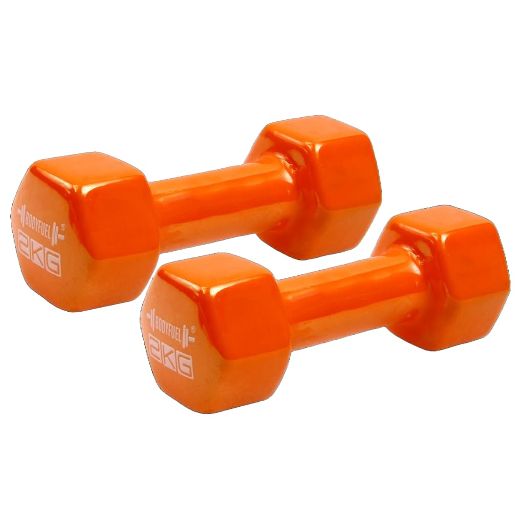 BODY FUEL Hexagon Dumbbell 5KG [PAIR] Dumbbell Ideal for Home Gym Dumbbells Exercise Workout for Men & Women Iron Vinyl Coated Encased (ORANGE-5-KG-PAIR) (ORANGE-2KG-2) (B0DBVKQL37) Amazon Price History, Amazon Price Tracker