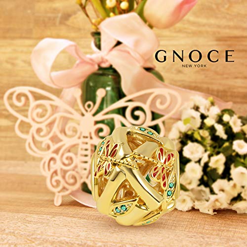 Gnoce Dragonfly & Bamboo Charm Bead Sterling Silver Gold Plated Charm Inlaid With Stones Fit Bracelet/Necklace Charm For Women Girls Wife Daughter #TOP6