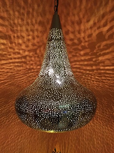 Orientalische Lampe Pendelleuchte Silber Namika 50cm E27 Lampenfassung | Marokkanische Design Hängeleuchte Leuchte aus…