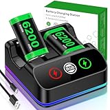 Ladegerät mit 2 x 6200 mWh wiederaufladbaren Akkus für Xbox One/Series X|S, Xbox One Series Controller Akkus Pack mit Ladestation für XboxOne/S/X/Elite Controller