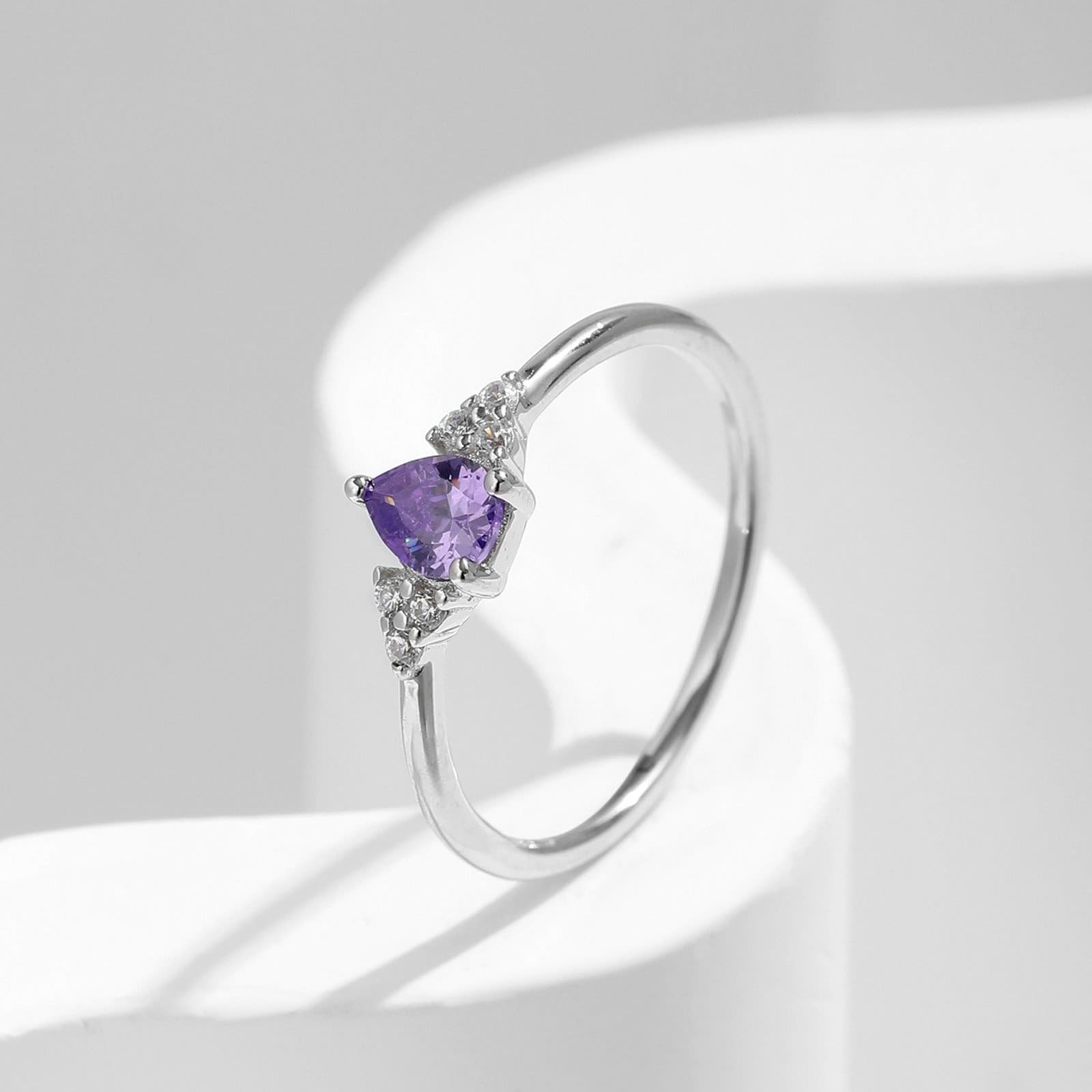Anillo de oro blanco de 9 K/14 K, amatista morada, 4 x 5 mm, redondo con ópalo violeta, amatista, anillo para mujer, anillo de moissanita, anillo para mujer