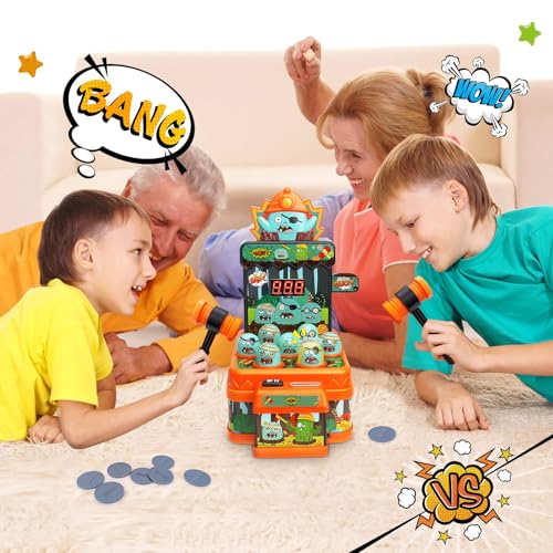 Image of Zombies Whack Game Toys for Kids, Arcade Game for 3 Year Old, Mini Electronic Interactive Hammering & Pounding Toys, Gift Idea for Toddler Kids Boys Girls Ages 3+, Cartoon Zombie Style Fun Toy