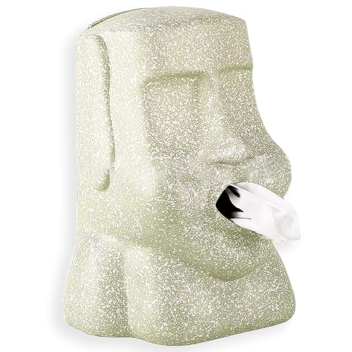 ティッシュケース ティッシュスタンド モアイ ティッシュホルダー おもしろ雑貨 ビッグモアイ モアイ像 誕生日プレゼント 男性 女性 面白い 開運グッズ オブジェ 目立つ (きみどり)