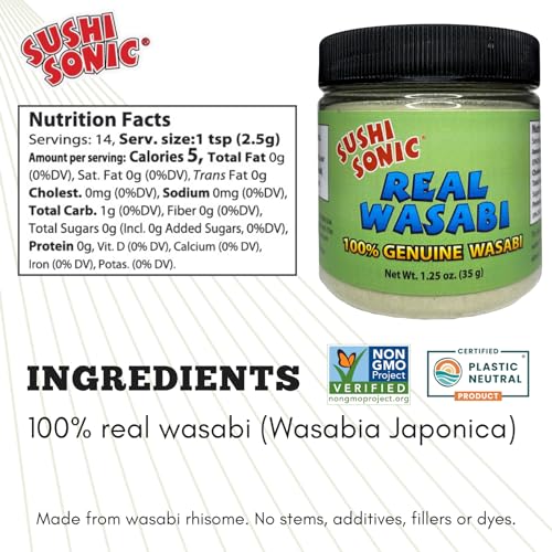 Sushi Sonic 100% Real Wasabi Powder, No Fillers, Non-GMO, Vegan, Use Authentic Wasabi Powder for Traditional Flavor, 1.25 oz jar - Image 2