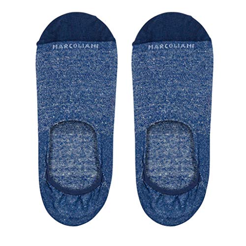 Marcoliani Milano No Show Invisible Touch Linen Cotton Pique Mens Dress Socks, Amalfi Blue