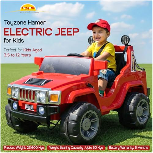 Image of Toyzone Hamer Electric Car Tz-318 (Red) | Frequency 2.4 Ghz | Lights & Music | Ride-on Car for Kids | Seat Belt for Safety | Perfect Tyre Grip | Make in India | Indoor and Outdoor Toy