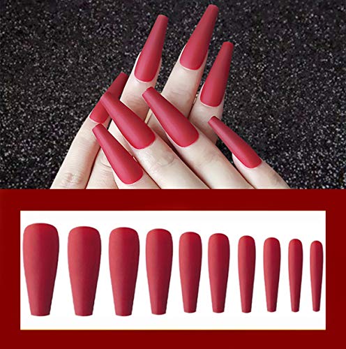 editTime Super Long Fake Nails Coffin Glossy or Matte Press on Nails Ballerina Solid Color Acrylic False Nails Art Salon Faux Ongles Fingers Nails (Matte kit) - Thumbnail 2