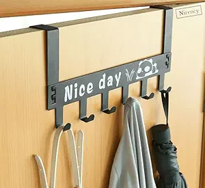 Nirency Multifunctional Heavy Duty Over Door Hook Hanger for Clothes, Door Hanger for Clothes Without Drilling, Removable Door Hanger (Colour - Black, Pack of 1), Carbon Steel