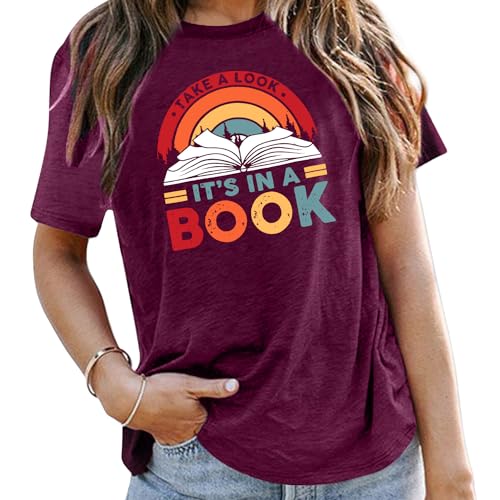 Image of Take a Look It's in a Book Shirt for Women Funny Reading Rainbow Graphic T Shirt Book Lover Gift Tee Tops