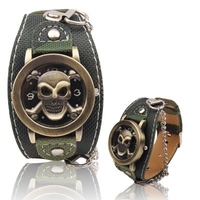 Montres de Sport en Plein air Tête de Mort tête Bracelet en Cuir PU Montre à Quartz pour garçon Homme Gentleman Les Montres (Couleur : Color1) Cover