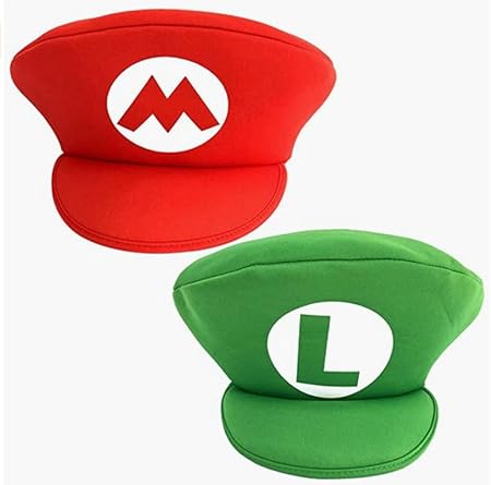 uig i Gorra -simyron Disfraz de Adulto y Niños Carnaval Classic Gorra De Béisbol Anime Hat Carnaval Halloween Adulto Niño Decoración de Fiesta Cosplay Rojo Y Verde 2 Pares de Gorra