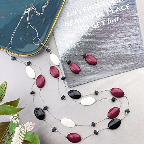 Firstmeet 2 Layer Statement red and black Beads Long Necklace3